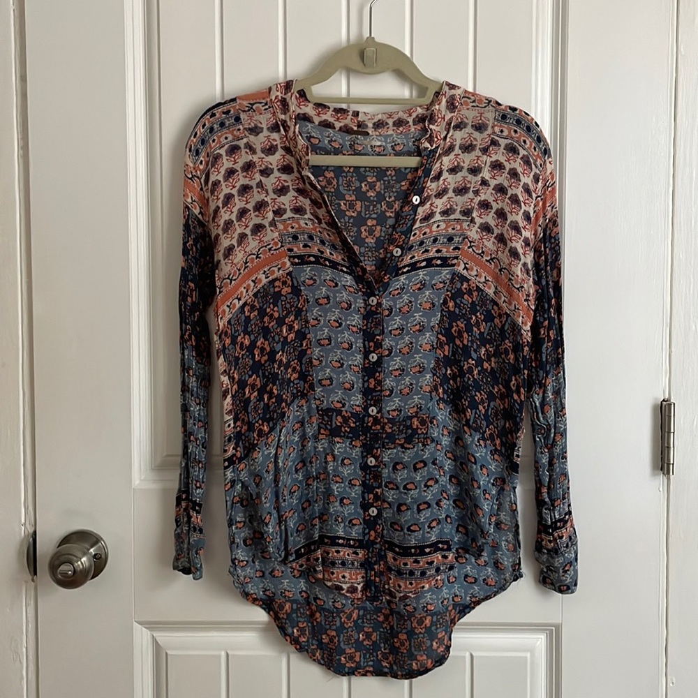 Free People Mixed Print Button Down